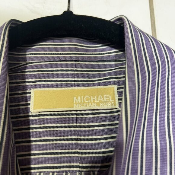 Michael Kors Striped Button Down Shirt Purple White Black Size Size Large 34/35 - Picture 5 of 10
